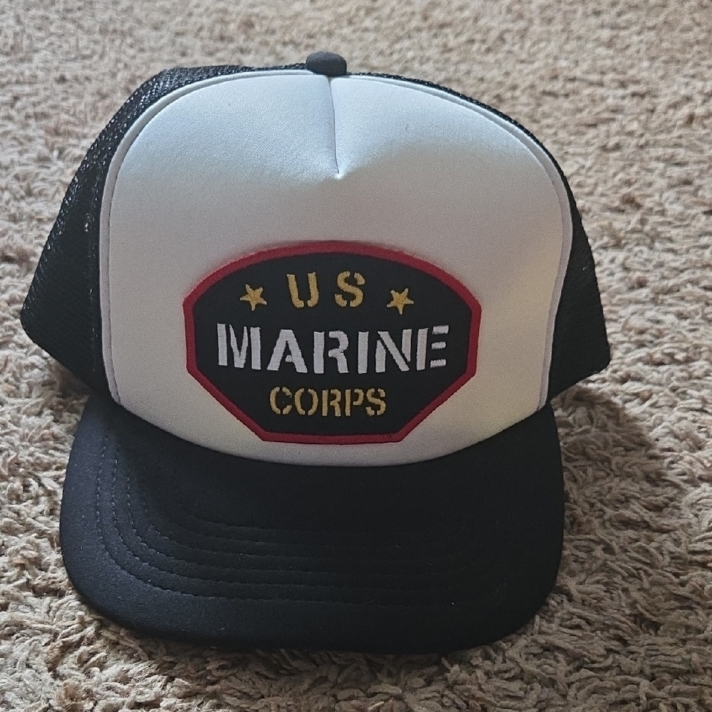 Source Unknown Black and White US Marine Corps Hat